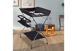 HUOLE Table à langer bebe,Station à langer pour bébé portable,Table à langer pliable,Commode à langer avec coussin,avec roues, réglable en hauteur,Table à Langer Mobile avec Matelas à Langer,NIOR