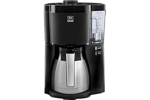 Melitta, Cafetière Filtre LOOK V Therm 1,25L Noir/Acier, Fonction AromaSelector, Fonction Minuteur, Porte-filtres 1x4, 10 Tasses, Verseuse Isotherme,1025-18,1080W