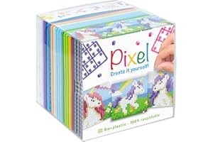 PRACHT CREATIVES HOBBY PixelHobby Pixel P29022 - Zestaw hobbystyczny "Jednorożec", system wtyczek jako kreatywne hobby dla dzieci od 6 lat, pudełko w kształcie kostki z szablonami motywów i kwadratami pikseli