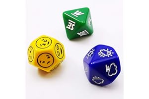 BESCON DICE Bescon's Emotion, Weather and Direction Dice Set, 3 Piece Proprietary Polyhedral RPG Dice Set in Blue, Green, Yellow