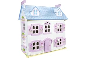 Leomark Belle Alpine Maison De Poupée en Bois avec des Meubles Et De La Famille De Poupées Couleur Rose Petite Maison Haute Qualité