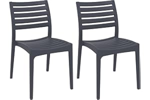 CLP 2er Set Gartenstühle Ares Aus Kunststoff I Wasserabweisende & UV-Beständige Küchenstühle I Belastbar Bis 160 kg, Farbe:dunkelgrau