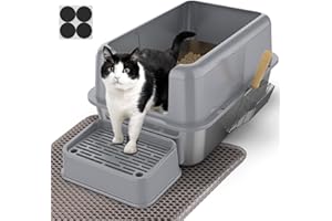 PKBD XL Stainless Steel Cat Litter Tray, 32L Large Litter Box with Detachable Enclosure, Includes XL Mat, Metal Scoop and Filter Pedal for Older Cats and Litter Saving, Suitable for Most Cats