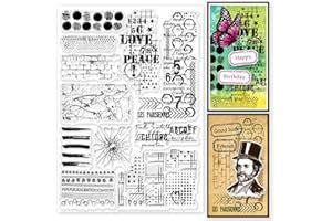 GLOBLELAND Tampons Transparents en Silicone Grunge Textures Fond pour la Fabrication de Cartes Lignes de Texte Numériques Fond Tampons Transparents 5.8x8.3pouces pour Scrapbooking