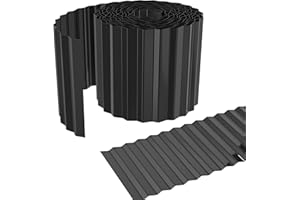FIVMEN Rasenkante Metall 5 m Beeteinfassung Beetumrandung Welle Verzinkt 0,3 mm Dicke Flexibel Mähkante Palisade Gartenzaun, Schwarz (Länge 5 m - Höhe 15 cm)