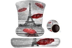 ToLuLu - Soporte para teclado y muñeca para ratón, almohadillas ergonómicas de gel para ordenador portátil, portátil, reposamuñecas para facilitar el alivio del dolor, Torre Eiffel