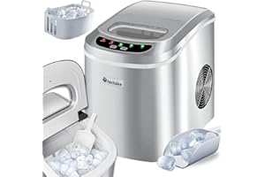 ‎TECTAKE tectake Eiswürfelmaschine, 12-15 kg in 24 h, Ice Maker, 9 Eiswürfel in 5-13 min, Eiswürfelbereiter mit 2,4 Liter Wassertank, Ice Cube Maker, inkl. Eisschaufel und Eiseimer, 2 Würfelgrößen - Silber