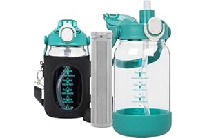 Seekua 1l Trinkflasche Glas mit Strohhalm & Sieb, 1 liter Cold Brew Flasche mit Filter für kaltgebrühten Kaffee, oder Eistee, Teeflasche