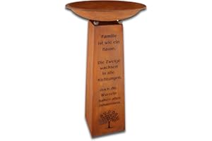 Rostikal Metall Deko Säule Familie Spruch mit Schale 1,15 cm Edelrost Gartendeko Vintage (Schale 60 cm rund)