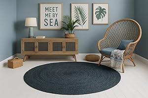 ‎MY-RUG MY-RUG Jute Teppich rund 80 cm | Sisal-Teppich Wohnzimmer | handgewebter Juteteppich | flach gewebter Sisalteppich | Wohnzimmerteppich in Sisal-Optik aus Naturfaser | Monochrome Stone Grey Blue