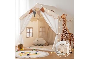 besrey 2-in-1 Kids Play House Tent for Girls & Boys – Indoor Toddler Tent with Lights & Pad, Children Tents for Kids & Toddlers, Large Bed Tents, Princess Playhouse with 2 Doors beige