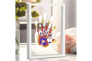 CHERRY CHEERS Kit de huellas dactilares familiares, marco de madera de recuerdo artesanal DIY, juego de regalo Endlos, pinturas no tóxicas, hojas transparentes (marrón) (White)