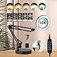 SILAMPDI Magnifying Glass with Light and Stand, 10X Magnifying Lamp, 3 Color Modes Lighted Magnifying Glass, 2-in-1 Black LED Lighted Desk Magnifier with Light for Crafts Close Work, 15W, CRI 90