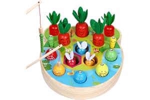 TOPEST Juego de Pesca para Niños 2 3 4 Años,Juguete de Pescar Magnético,Juguetes Montessori Madera 5 en 1,Juguete Educativo Regalo Cumpleaños Navidad para Niños