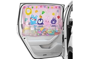 DIZA100 Pare-soleil de fenêtre de voiture pour bébé, 1 lot de pare-soleil de voiture pour bébé avec poche de rangement en filet et 7 ventouses, enfants, animaux domestiques (rose)