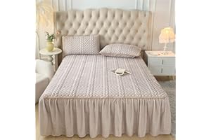 Odot Gesteppt Bettrock mit Rüschen, Flanell Bettvolants Spannbettlaken mit Volant Matratzenschoner Mikrofaser Spannbetttücher Weiche Spannbetttuch Bettlaken (90x200cm,Hellgrau)