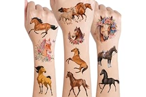 ‎DROOKAEN Drookaen Tattoo Kinder, 8 Blätter Pferde Tattoos für Mädchen Jungen Tatoos Aufkleben Kids als Kindergeburtstag Mitgebsel Gastgeschenke
