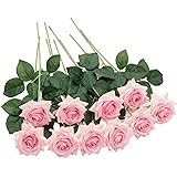 U'Artlines 10 STÜCKE Künstliche Blumen Rosen,Kunstblumen Rosen Einzelner Stiel Brautstrauß,Gefälschte Rose für Hochzeit(Rosa)