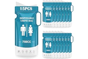 KOMABLEN 15 Piezas Bolsas de Orina Portátiles, 750ml Desechables Orinal Adulto, Urinario Portatil WC Portatil Hombre como a Mujeres Bolsa de Vómito para Acampar, Viajar, Atascos de Tráfico