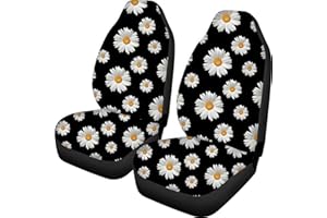 Dolyues Daisy Accessories Decor Front Seat Covers Protector for Cars, Womens Universal Fit for Truck SUV, Durable Soft Bucket Seat Cover Washable Auto Decorations, Black Easy Install