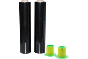 2 Pack Industrial Black Pallet Stretch Wrap Cling Film 20mic x 400mm x 260m with Plastic Rolling handle.Self-Adhering Packing,Moving,Packaging,Heavy Duty Shrink Film,BOMEI PACK