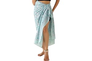 THE ART BOX Paréo 100% Coton pour Femme, Maillot de Bain Indien avec imprimé blockprint Artisanal, Jupe enveloppante pour Bikini de Plage, Grande Taille (180 x 100 cm)
