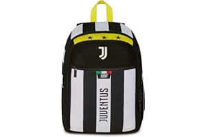 Seven Juventus Zaino Doppio Scomparto, Bianco e Nero, Tasca Frontale con Zip e Tasca per Borraccia, Bambino, Scuola Elementare, Calcio