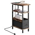 MAHANCRIS Narrow Side Table with Charging Station, 3 Tier Small End Table for Small Spaces, Slim Side Shelf with Storage, for Living Room, Bedroom, Rustic Brown AETHR125KE01