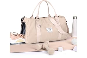 HYC00 Torba Sportowa Damska Siłownię Torba Podróżna dla Kobiet Wodoodporna Torba Weekendowa Podróżna Torba Sportowa z Kieszenią na Mokre i Kieszenią na Buty Torba na noc Torba na Bagaż,Beżowy