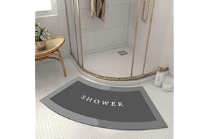 DASJD Zakrzywiona mata łazienkowa, miękka narożna okrzemkowa mata prysznicowa pod prysznic na zewnątrz chłonny dywanik łazienkowy w kształcie wachlarza do kabiny prysznicowej i łazienki do kampera, zmywalna, szara, 45 x 100 cm