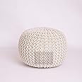 PARADISE STAR Chunky Knitted Round Large 100% Cotton Pouffe Footstool Ottoman Handmade Knitted Pouffe Children Adults Kids Living Room COLOUR CREAM