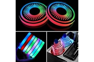 VOAKZEF LED Car Cup Holder Lights,2 PCS 7 Colors Luminescent Light Cup Pad,USB Charging Car Coasters,Luminescent Cup Pad Interior Atmosphere Lamp Decoration Light