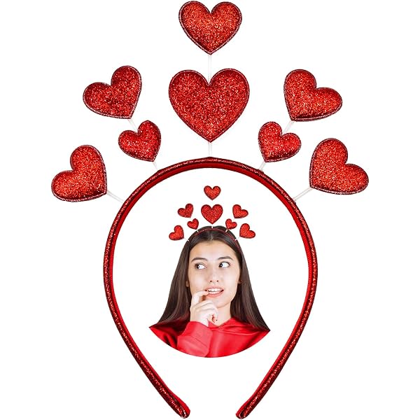 6 Cerchietti Per Capelli A Cuore Rosso Con Paillettes Minkissy | Accessori San Valentino Per Feste E Matrimoni