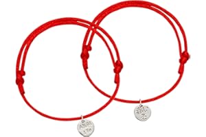 KAKI La Felicità è Nelle Piccole Cose Braccialetto Filo Rosso del Destino Coppia Argento, Akai Ito 赤い糸, Bracciale Amicizia e Amore, Regalo Simbolico per Lui e Lei