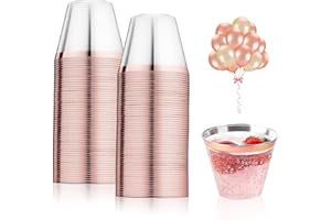 Pomeloone 50 Pcs Gobelets Réutilisables Transparents avec Bord en Or Rose pour Décoration Intérieure, Fêtes, Mariages, Anniversaires, Camping, Pique-Niques - 255ml