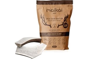 MAIKAI Lot de 2 Bois de Cerf Tranchés Taille M – Os à Mâcher Naturels pour Chien Jusqu’à 20 kg – Corne de Cerf Durable – Hygiène Dentaire + Haleine Fraîche et Réduction du Stress