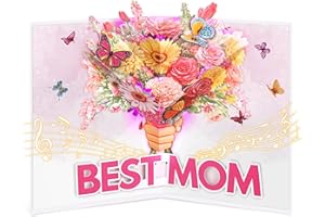FITMITE Mothers Day Card, Lights & Music Pop Up Happy Mother's Day Cards with Flower Bouquet, Gift for Mom Wife Grandma