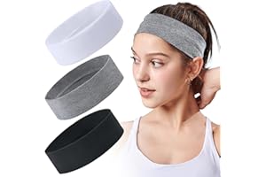ASFACUPUTURE Lot de 3 Bandeaux de Yoga en Coton, Élastique Bandeaux Sport de Tête, Antidérapant Cheveux Headbands pour Sportif, Running, Cyclisme, Unisexe(Noir+Gris+Blanc)