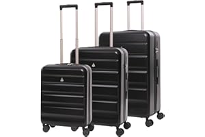 Aerolite Lightweight ABS Hard Shell 4 Wheel Spinner 3 Piece Travel Luggage Suitcase Set, Cabin + Medium + Large (Black)