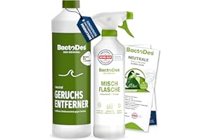 BactoDes Neutral 1l, Smacchiatore per odori di Animali concentrato con flacone di miscelazione Spray, inodore