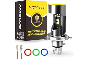 AMOLUO H4 LED Lampadina Per Fari Moto,Occhi Angelo Intercambiabili a 5 Colori,HS1 LED Con Modalità Costante Luci di Marcia Diurna,30W 6000K DC12-36V, 1 Lampade