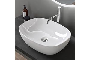 doporro Lavabo Vasque à Poser Blanc 51x39,5x14 cm Lave Mains Ovale en Céramique Revêtement NANO Easy Clean Brüssel104