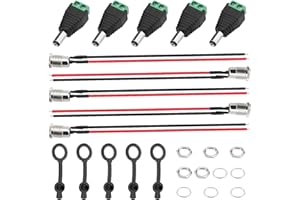 YIXISI Connettori DC Kit, 5 Pezzi DC-099 Connettori DC a Pannello Jack and 5 Pezzi DC Vite Terminale Spina Connettore, con Cappuccio Impermeabile, per CCTV Telecamera LED Striscia