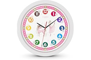 Cander Berlin MNU 1730 Kinderwanduhr Einhorn Prinzessin lautlos 30,5 cm geräuschlos Lernuhr Lernzifferblatt pink rosa Kinderzimmer Mädchen