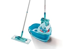 Leifheit Set Clean Twist M Ergo, lave-sol avec molleton ultra doux, seau essoreur et balai à plat essorage facile, balai serpillère microfibre manche télescopique, kit de lavage pour sols délicats