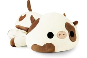 shownicer Peluche vache en peluche - Oreiller câlin - Peluche Kawaii - Coussin en peluche - Jouet - Vache laitière en peluche - Coussin à lancer - Cadeau pour enfants filles de 12 ans et plus (Marron