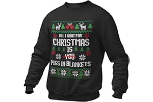Purple Print House All I Want for Christmas is Pigs in Blankets Mens Christmas Sweatshirt, Mens Funny Sweatshirt, Womens Novelty Jumper Xmas Festive