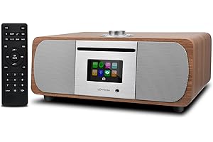 LEMEGA M5+ All-In-One 35W Premium Music System, Lettore CD, DAB/DAB+ e Radio Digitale FM, WIFI Internet Radio, Spotify Connect, Altoparlante Bluetooth,Uscita Cuffie, Allarme Orologio - Noce