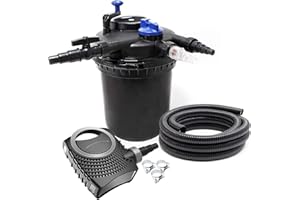 SunSun Kit Complet: CPF-10000 Filtre de Bassin à Pression Jusqu’à 10000 L avec 11 Watt Lampe UV, NEO6000 SuperEco Pompe 6000l/h 40W, 5m Tuyau 38 mm (1 1/2"), Collier de Serrage W1 44-47mm