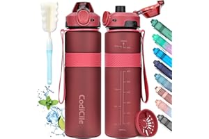 CodiCile Water Bottle, BPA Free 1l Water Bottle Leak Proof Drinks Bottle, Large Sports Bottle Great for Gym, School, Office and Travel (Red)
